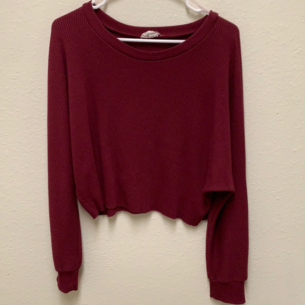 Sky and Sparrow Crop-top Sweater, Maroon, Size XL